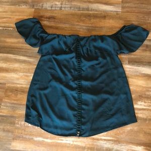 Off the shoulder hunter green